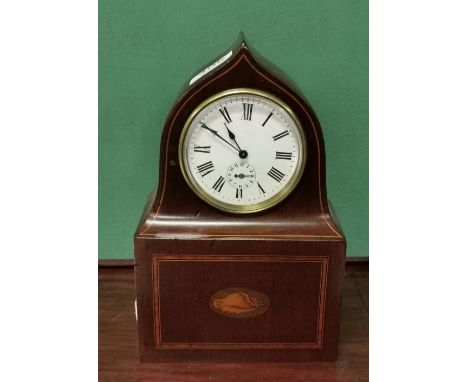 Mantel Clock with a platform escapement, stamped R &amp; C Co, “Made in Paris”, with an alarm, in an inlaid mahogany case, la