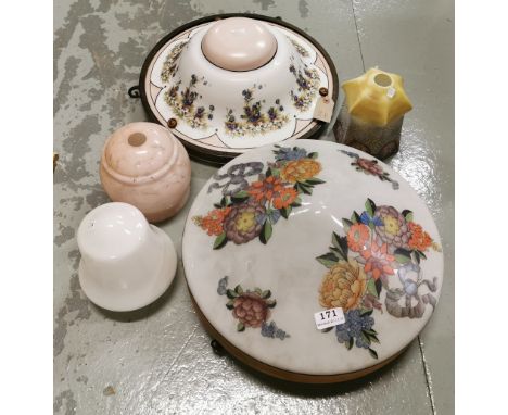 Two floral glass ceiling light shades and 4 small glass shades (6)