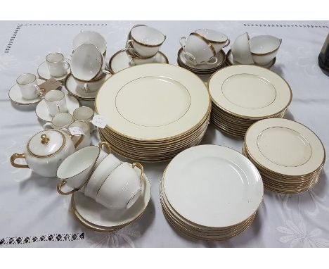 36 x Royal Doulton “The Romance Collection” Dinner and Side Plates, a white china breakfast set and Tuscan china soup bowls, 