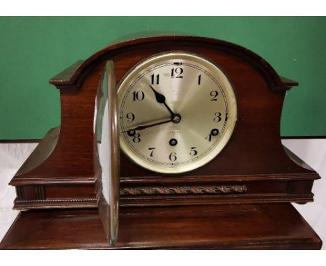 Westminster Chiming Mantel Clock, the silver dial stamped London, 24cm x 43cm