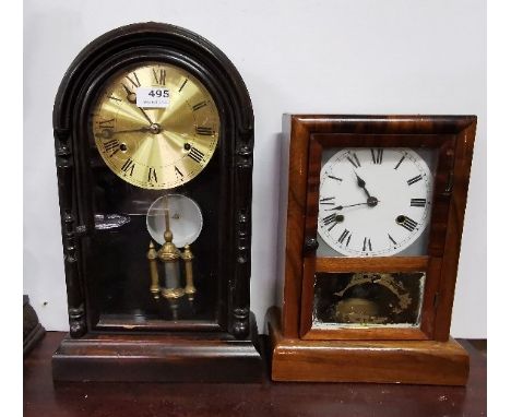 Jerome Mantel Clock, in a rectangular walnut case, 35cm x 26cm &amp; an American Mantel/Wall Clock, with a brass dial - strik