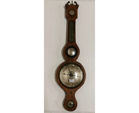 Late 19thC Mahogany Cased Banjo Barometer, mercury thermometer, 98cmH