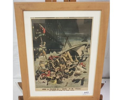 French (petit journal) Vintage Newspaper Page Frame, dated 1908 - Ship Tragedy in the Irish Sea - in a modern timber frame, 5