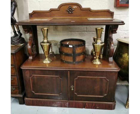 WMIV Mahogany Dumbwaiter, two tiers, with an upper gallery featuring a carved rosette, above a stretcher shelf with two doors