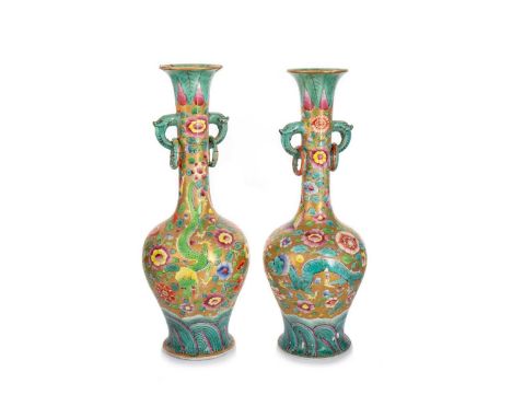 PAIR OF 19TH CENTURY JAPANESE SATSUMA VASES, MEIJI PERIOD (1868 - 1912) decorated with a continuous scenes of birds, flowers 