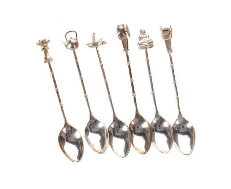 GROUP OF SIX CHINESE SILVER SPOONS, 19TH CENTURY each with varied finials, on stylised bamboo stemslongest 13cm highQty: 64g