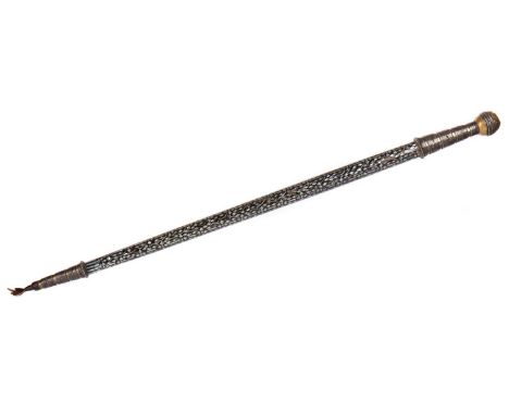 EAST ASIAN SWAGGER STICK, LATE 19TH/EARLY 20TH CENTURY the brass and white metal handle above a tapered mother of pearl inlai