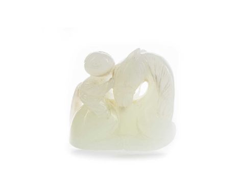 CHINESE JADE FIGURE, LATE 19TH/EARLY 20TH CENTURY modelled as a figure on horseback4.7cm high
