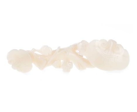 LARGE CHINESE WHITE JADE LINGZHI CARVING, QING DYNASTY  elaborately carved with lingzhi, flowers and scrolling foliageNote: L