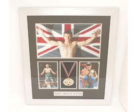 A collection of sporting memorabilia to include, Champions Of Sport Memorabilia; Ricky 'Hitman' Hatton MBE framed signed mont