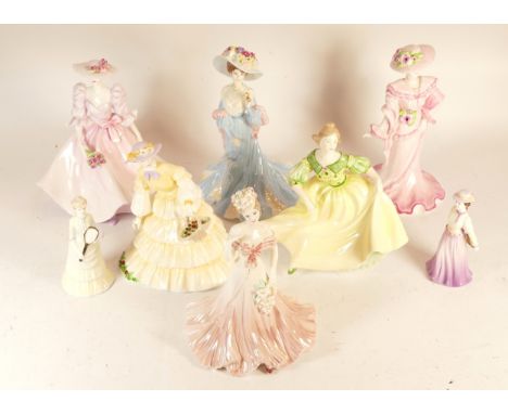 Eight Coalport figurines, to include, Ladies of Fashion 'Julia', Fairest Lily, limited edition 1072/2000, and The Tennis Part