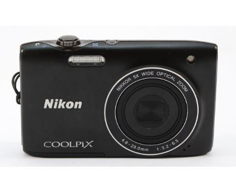 A Nikon Coolpix S3100 digital camera, in black.