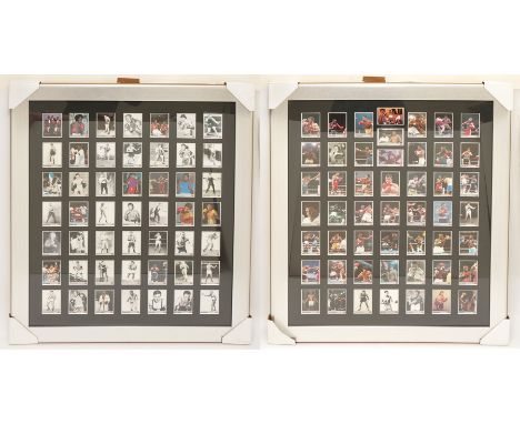 A collection of sporting memorabilia to include, boxing Hall Of Fame; two framed sets totaling ninety nine trading cards, pre