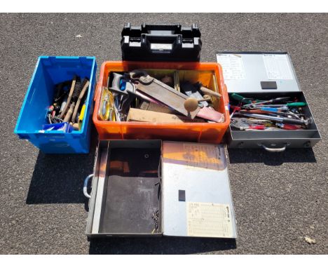 A large quantity of hand tools, to include, B&amp;D workmate attachments, mechanic's tools, and Kango/Dewalt cases.