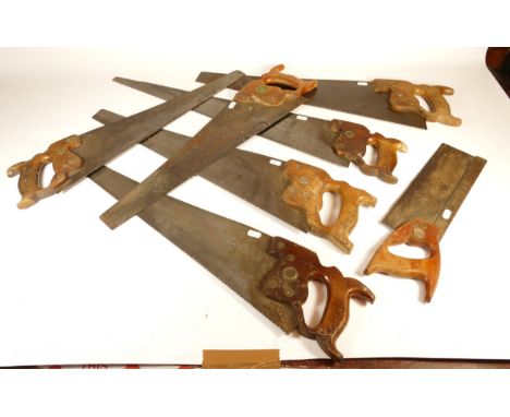 Seven handsaws, to include, a Spear &amp; Jackson 12" Tenon saw, a Spear &amp; Jackson 22" panel saw, a Spear &amp; Jackson 2