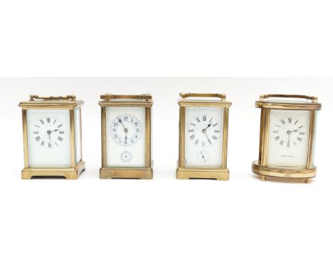 Four mid to late 20th century brass carriage clocks, housing eight day movements, to include, a Mappin &amp; Webb example, H-