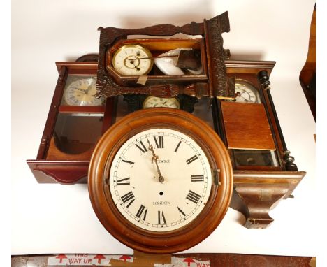 Five mid to late twentieth-century wall clocks, to include, Vienna style, one being encased in ebonised mahogany, manufacture