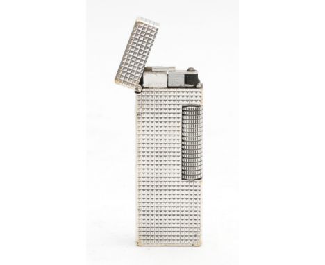 Alfred Dunhill London; A Dunhill rollagas pocket cigarette lighter, silver plated with engine turned decoration, in presentat