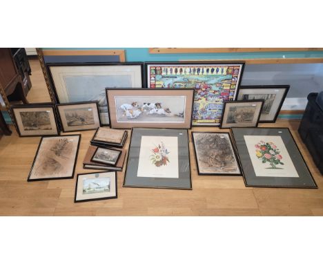 A collection of 20th century prints to include nine prints depicting shooting and fishing scenes largest 30cm x 24cm smallest