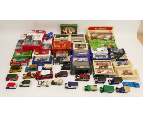 A collection of over forty boxed and loose promotional diecast model vehicles, comprising Matchbox 'Models Of Yesteryear' and