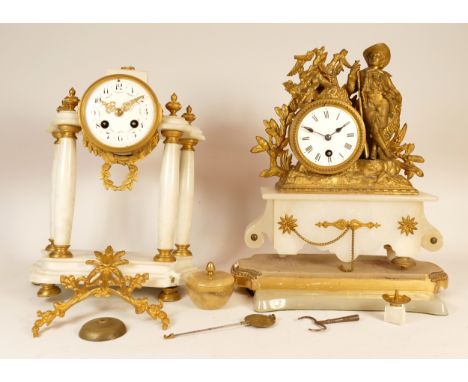 Two mantel clocks, to include, a nineteenth century French ormolu example with an enamelled dial featuring florals, and a Nap