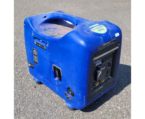 A Hyundai compact petrol generator, model no. HY1000SI HX53, 240V / 12V DC, max output power 1000W.