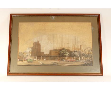Read Cottrill, Europa House, an artists sketch, circa 1970, watercolour, signed, 38 x 61cm.