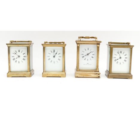 Four mid to late 20th century brass carriage clocks, housing eight day movements, to include, a Matthew Norman example, H-12c