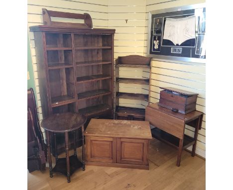 A group of seven Edwardian and later furniture pieces, to include a freestanding open bookshelf unit, H168, W107, D36cm, a li