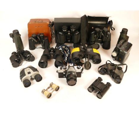 A collection of binoculars, to include, a Barr &amp; Stroud Sahara Telescope, Paragon ZCF 10 x 50, and Hanimex 7 x 50. (1 box