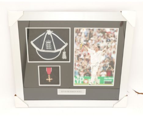A Champions Of Sport; Kevin Pietersen M.B.E England cricketer, signed montage, including signed photograph, replica M.B.E med