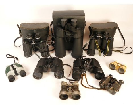 A collection of binoculars, to include, Miranda 10 x 50, Paragon 10 x 50 and Prinzlux 7 x 50. (1 box)