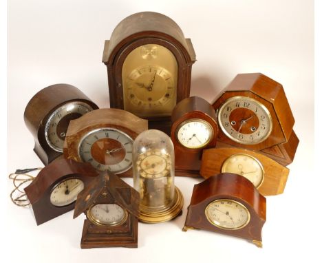 A collection of mid twentieth-century and later mantel, anniversary and lantern clocks, to include, Memory Lane Cottages, Sch