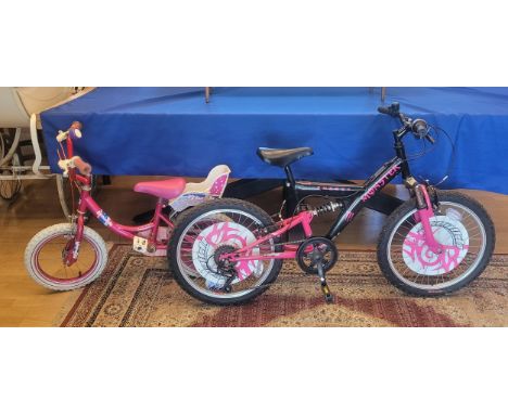 Two children's bicycles, to include a Monster Energy mountain bike, and a girls Falcon Blush bicycle, with stabilisers. (2)
