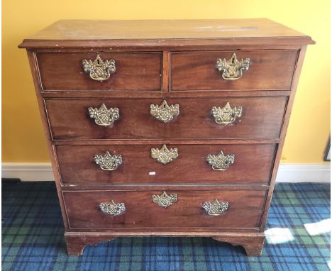 A late 19th century oak chest, the rectangular top with thumb-mould edge over two short and three long graduated drawers, hav