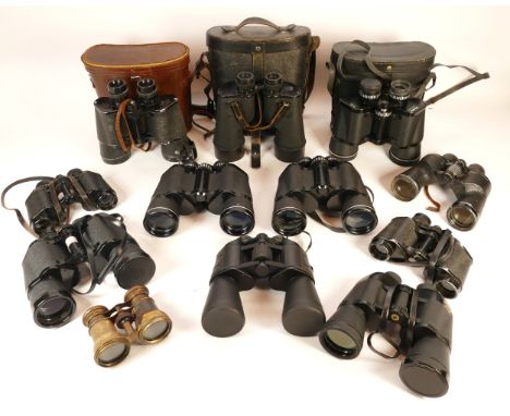 A collection of binoculars, to include, Zenith 7 x 50, Janik 8 x 40, and Prinzlux 7 x 50. (1 box)