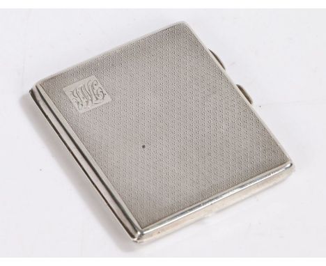 George V silver cigarette case, Birmingham 1932, maker&nbsp;J W Tiptaft &amp; Son Ltd. the engine turned exterior with square