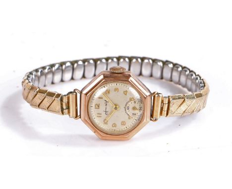 Accurist 9 carat gold ladies wristwatch, the signed silver dial with Arabic numerals and subsidiary seconds dial, manual woun