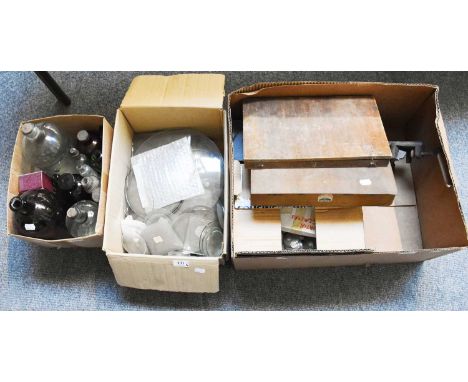 A Selection of Clock and Watch Glasses, Perspex glass cutter and collectors bottles, a small cabinet of watch glasses, etc (i