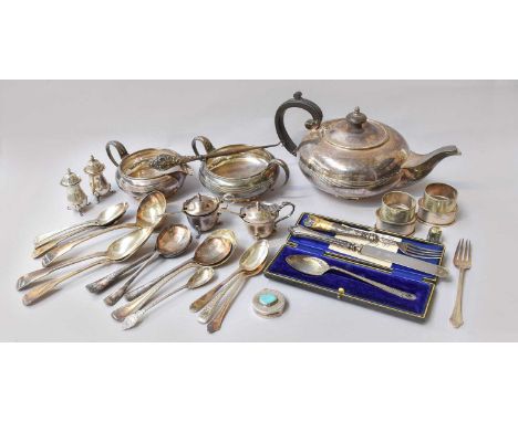 A Collection of Assorted Silver and Silver Plate, the silver including various condiment items and flatware, the silver plate