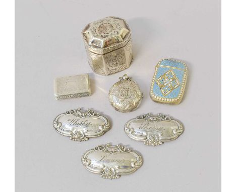 A Collection of Assorted Silver Boxes, comprising a Norwegian silver and cloisonne enamel box, by David Andersen, Oslo, early