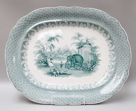 A Staffordshire Pottery Meat Dish, 19th century, makers Robinson, Wood &amp; Brownfield, printed in underglaze green with the