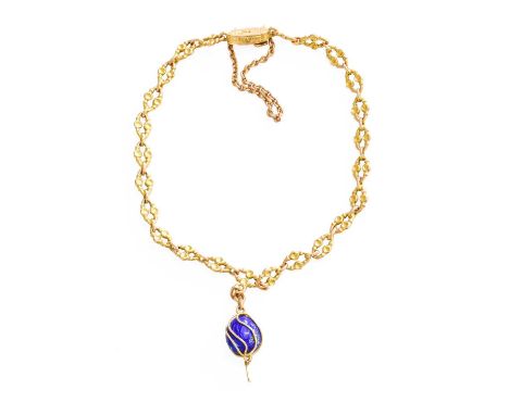 A Fancy Link Bracelet, suspending an enamel drop, stamped '15', length 19.2cmGross weight 7.7 grams.