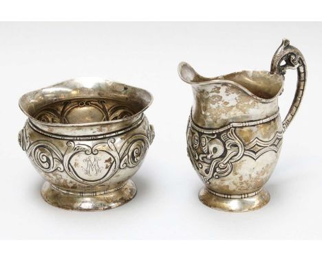 A Norweigan Silver Cream-Jug and Similar Sugar-Bowl, Maker's Mark C&amp;S, 20th Century, each baluster and on spreading foot,