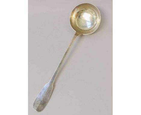 A French Silver Soup-Ladle, Paris, Post 1838, Fiddle pattern, the back engraved with a coat-of-arms below a coronet, 33.5cm l