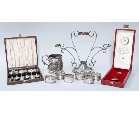 A Collection of Assorted Silver, including an epergne base, by Walker and Hall, Sheffield, 1910, engraved with an inscription