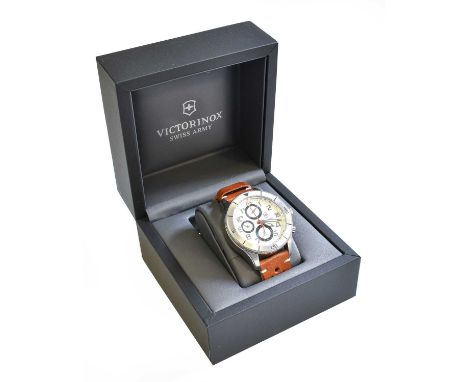 A Stainless Steel Automatic Chronograph Wristwatch, signed Victorinox and box and spare bracelet