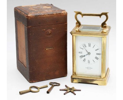 A French Brass Striking Carriage Clock, retailed by Mappin &amp; Webb, London, circa 1900, movement striking on a gong in fit