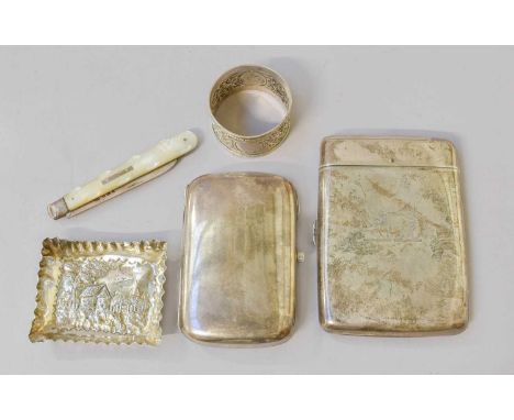 A Collection of Assorted Silver, comprising a combination cigarette-case/vesta-case, engraved with two crests; a Victorian ci