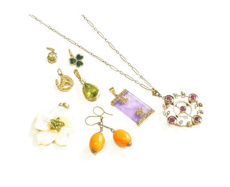 A Small Quantity of Jewellery, including a synthetic ruby and split pearl pendant on chain, pendant lenght 4.0cm, chain lengt